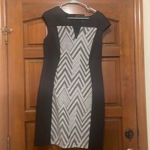 Black with geometric white stripe shift dress